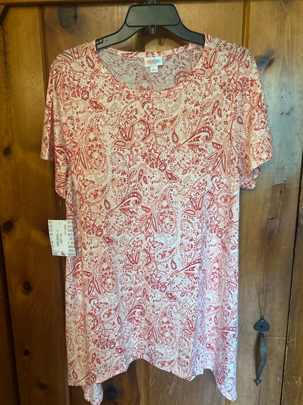 LuLaRoe Red Paisley Short Sleeve Tunic Top - Melissa Large NWT